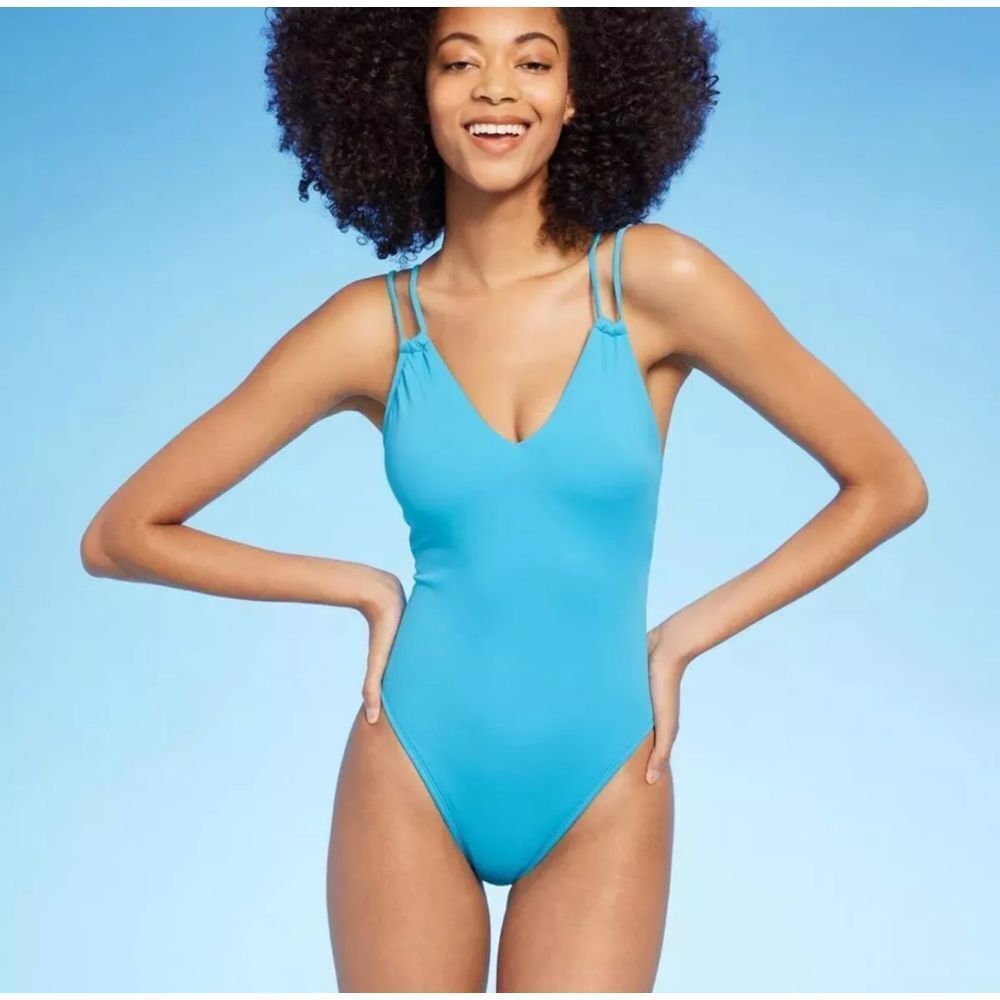 Shade &‎ Shore Womens Turquoise Tunneled Plunge One Piece Swimsuit, X-Small